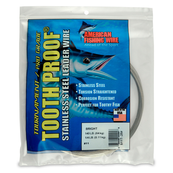 #11 Tooth Proof Stainless Steel Single Strand Leader Wire, 140 lb / 64 kg test, .026 in / 0.66 mm dia, Bright, 1/4 lb / 0.11 kg Coil