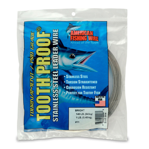 #11 Tooth Proof Stainless Steel Single Strand Leader Wire, 140 lb / 64 kg test, .026 in / 0.66 mm dia, Bright, 1 lb / 0.45 kg Coil