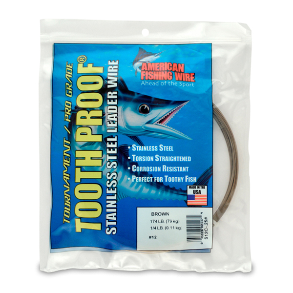 #12 Tooth Proof Stainless Steel Single Strand Leader Wire, 174 lb / 79 kg test, .029 in / 0.74 mm dia, Camo, 1/4 lb / 0.11 kg Coil