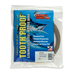 #12 Tooth Proof Stainless Steel Single Strand Leader Wire, 174 lb / 79 kg test, .029 in / 0.74 mm dia, Camo, 1 lb / 0.45 kg Coil