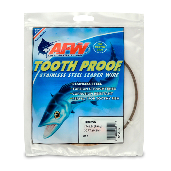 #12 Tooth Proof Stainless Steel Single Strand Leader Wire, 174 lb / 79 kg test, .029 in / 0.74 mm dia, Camo, 30 ft / 9.2 m