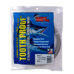 #13 Tooth Proof Stainless Steel Single Strand Leader Wire, 195 lb / 89 kg test, .031 in / 0.79 mm dia, Bright, 1 lb / 0.45 kg Coil