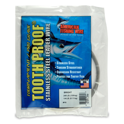 #15 Tooth Proof Stainless Steel Single Strand Leader Wire, 240 lb / 109 kg test, .035 in / 0.89 mm dia, Bright, 1/4 lb / 0.11 kg Coil