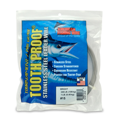 #15 Tooth Proof Stainless Steel Single Strand Leader Wire, 240 lb / 109 kg test, .035 in / 0.89 mm dia, Bright, 1 lb / 0.45 kg Coil