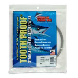 #18 Tooth Proof Stainless Steel Single Strand Leader Wire, 325 lb / 148 kg test, .041 in / 1.04 mm dia, Bright, 1/4 lb / 0.11 kg Coil