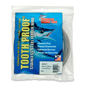 #18 Tooth Proof Stainless Steel Single Strand Leader Wire, 325 lb / 148 kg test, .041 in / 1.04 mm dia, Bright, 1 lb / 0.45 kg Coil