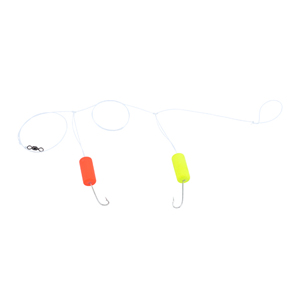Double-Drop Rig, Clear Mono Line, 1 in / 2.5 cm, Fluorescent Red & Yellow Round Float, #6 Hook, #7 Barrel Swivel, 1 pc