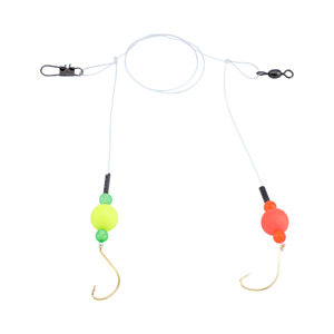 Double-Drop Rig, Clear Mono Line, 1 in / 2.5 cm, Fluorescent Red & Yellow Cylinder Float, #6 Hook, #7 Barrel Swivel, 1 pc