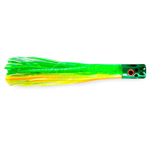 Billy Baits, Magnum Turbo Whistler Lure, Green/Chartreuse/Orange/Pearl Skirt, 2 oz / 56.6 g Head