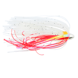 C&H, King Buster Lure, Iridescent Pearl/Red Mylar Skirt, 1/8 oz / 3.5 g Head, 2.5 in / 6.35 cm, 3 pc