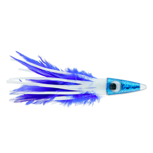 C&H, Tuna Tango XL Feather Lure, White/Blue Feather Skirt, 6.5 in / 16.5 cm