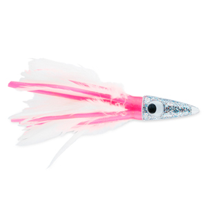 C&H, Tuna Tango XL Feather Lure, Pink/White Feather Skirt, 6.5 in / 16.5 cm