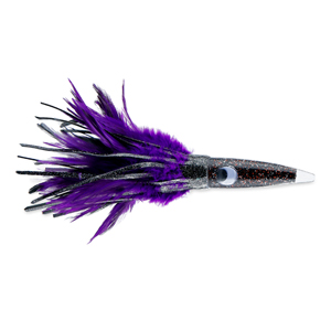 C&H, Wahoo Whacker Feather Lure, Black Foil/Purple Feather Skirt, 10 in / 25.4 cm
