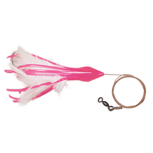 No Alibi, Dolphin Delight Rigged & Ready, Pink/White Skirt, 1.5 oz / 42.5 g Lead Head, 6 in / 15.2 cm, 7/0 Mustad Hook, AFW Swivel, 135 lb / 61 kg AFW Cable, 3 ft / 0.9 m