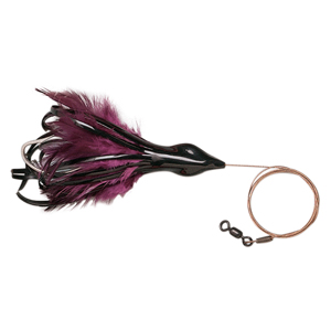 No Alibi, Dolphin Delight Rigged & Ready, Black/Purple Skirt, 1.5 oz / 42.5 g Lead Head, 6 in / 15.2 cm, 7/0 Mustad Hook, AFW Swivel, 135 lb / 61 kg AFW Cable, 3 ft / 0.9 m