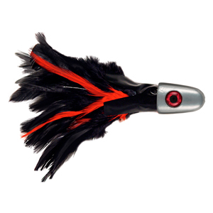 No Alibi, Trolling Feather Lure, Black/Red Skirt, 1/8 oz / 3.54 g Head, 25 pc