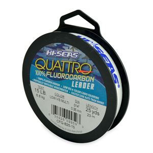Quattro 100% Fluorocarbon Leader, 15 lb / 6.8 kg test, .016 in / 0.40 mm dia, 4-Color Camo, 25 yd / 23 m