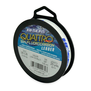 Quattro 100% Fluorocarbon Leader, 30 lb / 13.6 kg test, .019 in / 0.50 mm dia, 4-Color Camo, 25 yd / 23 m