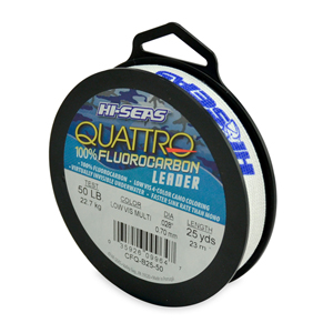 Quattro 100% Fluorocarbon Leader, 50 lb / 22.6 kg test, .028 in / 0.70 mm dia, 4-Color Camo, 25 yd / 23 m