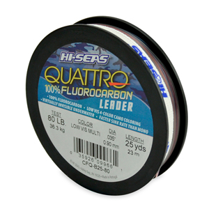 Quattro 100% Fluorocarbon Leader, 80 lb / 36.3 kg test, .035 in / 0.90 mm dia, 4-Color Camo, 25 yd / 23 m