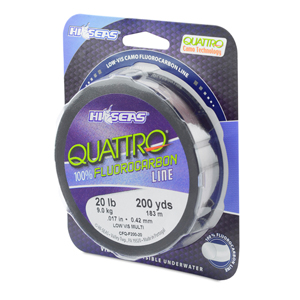 Quattro 100% Fluorocarbon Line, 20 lb / 9.0 kg test, .017 in / 0.42 mm dia, 4-Color Camo, 200 yd / 182 m