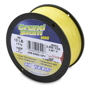 Grand Slam Braid, 10 lb / 4.5 kg test, .004 in / 0.10 mm dia, Fluorescent Yellow, 2500 yd / 2286 m