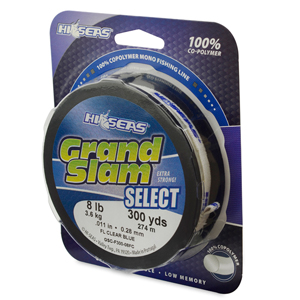 Grand Slam Select Monofilament Line, 8 lb / 3.6 kg test, .011 in / 0.28 mm dia, Fluorescent Clear Blue, 300 yd / 274 m