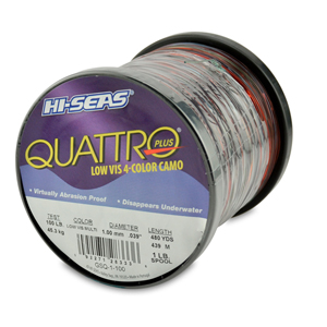 Quattro Monofilament Line, 100 lb 45.3 kg test, .039 in / 1.00 mm dia, 4-Color Camo, 480 yd / 439 m, 1 lb / 0.45 kg Spool