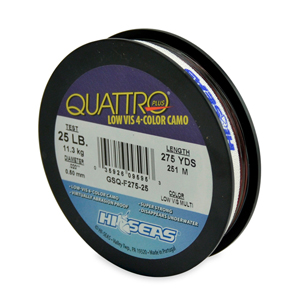 Quattro Mono Line, 30 lb (11.3 kg) test, .022 in (0.55 mm) dia, 4-Color Camo, 250 yd (229 m)