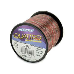 Quattro Monofilament Line, 15 lb / 6.8 kg test, .016 in / 0.40 mm dia, 4-Color Camo, 800 yd / 732 m, 1/4 lb / 0.11 kg Spool