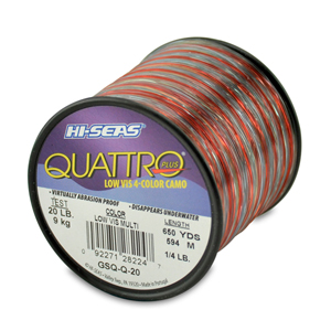 Quattro Monofilament Line, 20 lb / 9.0 kg test, .018 in / 0.45 mm dia, 4-Color Camo, 650 yd / 594 m, 1/4 lb / 0.11 kg Spool
