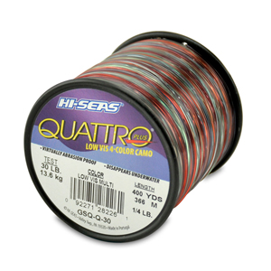 Quattro Monofilament Line, 30 lb / 11.3 kg test, .022 in / 0.55 mm dia, 4-Color Camo, 400 yd / 366 m, 1/4 lb / 0.11 kg Spool