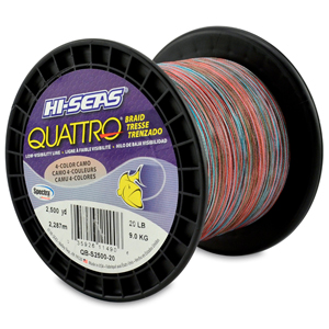 Quattro Braid, 20 lb / 9.1 kg test, .008 in / 0.20 mm dia, 4-Color Camo, 2500 yd / 2286 m