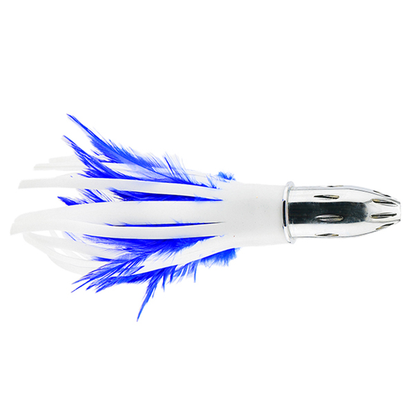 Billy Baits, Mister Big Lure, White/Blue Feather Skirt, 16 oz / 453 g Head, 9 in / 22.8 cm