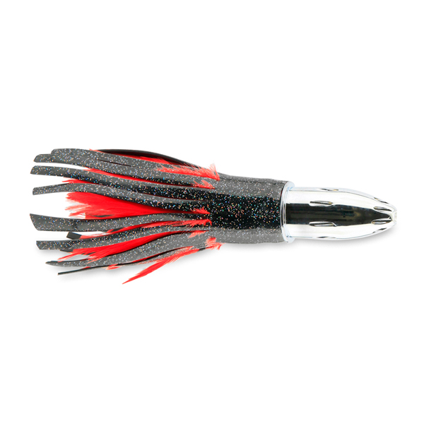 Billy Baits, Mister Big Lure, Black/Red Feather Skirt, 16 oz / 453 g Head, 9 in / 22.8 cm