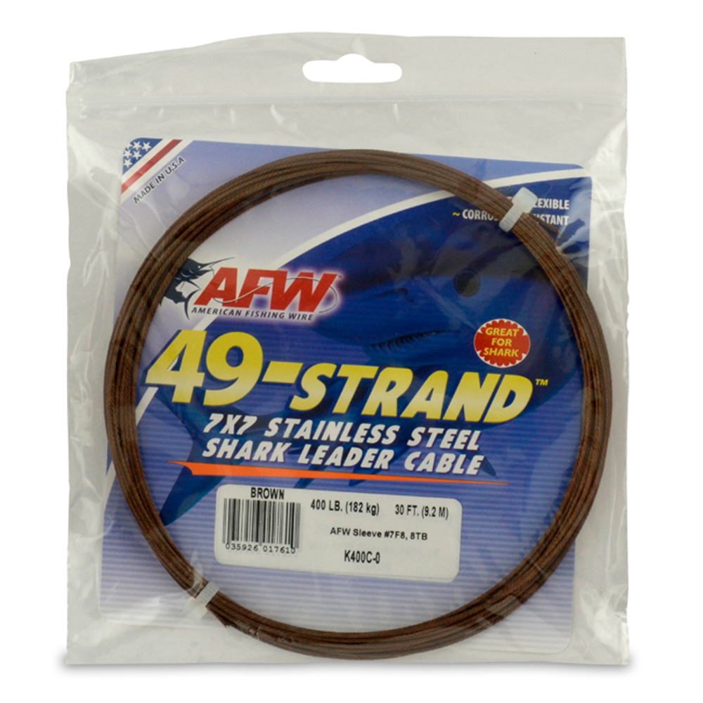 7 STRAND BRAND 49 STAINLESS STEEL LEADER CABLE 400 LB 30/' CAMO BROWN 10 crimps