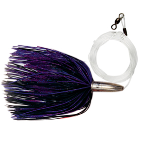 Billy Baits, Mini Turbo Slammer Rigged & Ready, Black-Purple/Purple Firetip, Concave Head, 7/0 Mustad Hook, AFW Swivel, 100 lb / 45.3 kg Grand Slam Mono Line, 6 ft / 1.8 m