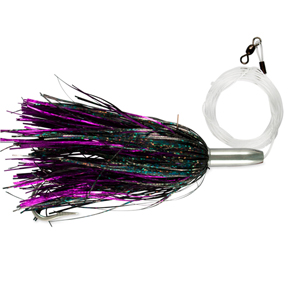 Billy Baits, Mini Turbo Slammer Rigged & Ready, Purple Shimmer/Black Shimmer, Concave Head, 7/0 Mustad Hook, AFW Swivel, 100 lb / 45.3 kg Grand Slam Mono Line, 6 ft / 1.8 m