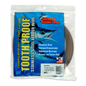 #2 Tooth Proof Stainless Steel Single Strand Leader Wire, 27 lb / 12 kg test, .011 in / 0.28 mm dia, Camo, 1 lb / 0.45 kg Coil