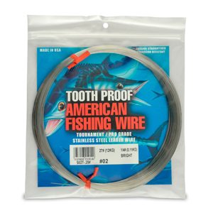 #2 Tooth Proof Stainless Steel Single Strand Leader Wire, 27 lb / 12 kg test, .011 in / 0.28 mm dia, Bright, 1/4 lb / 0.11 kg Coil