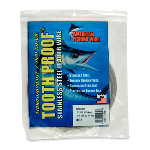 #3 Tooth Proof Stainless Steel Single Strand Leader Wire, 32 lb / 15 kg test, .012 in / 0.30 mm dia, Bright, 1/4 lb / 0.11 kg Coil