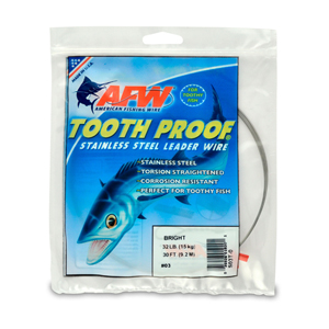 #3 Tooth Proof Stainless Steel Single Strand Leader Wire, 32 lb / 15 kg test, .012 in / 0.30 mm dia, Bright, 30 ft / 9.2 m