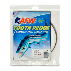 #4 Tooth Proof Stainless Steel Single Strand Leader Wire, 38 lb / 17 kg test, .013 in / 0.33 mm dia, Camo, 30 ft / 9.2 m