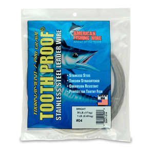 #4 Tooth Proof Stainless Steel Single Strand Leader Wire, 38 lb / 17 kg test, .013 in / 0.33 mm dia, Bright, 1 lb / 0.45 kg Coil