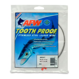 #4 Tooth Proof Stainless Steel Single Strand Leader Wire, 38 lb / 17 kg test, .013 in / 0.33 mm dia, Bright, 30 ft / 9.2 m