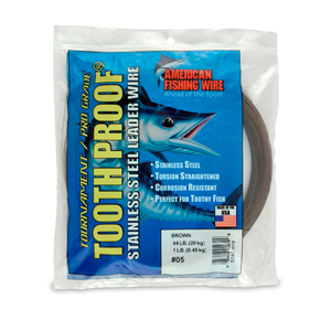 #5 Tooth Proof Stainless Steel Single Strand Leader Wire, 44 lb / 20 kg test, .014 in / 0.36 mm dia, Camo, 1 lb / 0.45 kg Coil