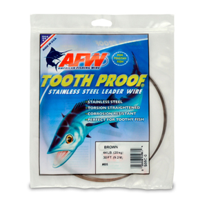 #5 Tooth Proof Stainless Steel Single Strand Leader Wire, 44 lb / 20 kg test, .014 in / 0.36 mm dia, Camo, 30 ft / 9.2 m