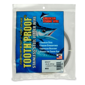#5 Tooth Proof Stainless Steel Single Strand Leader Wire, 44 lb / 20 kg test, .014 in / 0.36 mm dia, Bright, 1/4 lb / 0.11 kg Coil