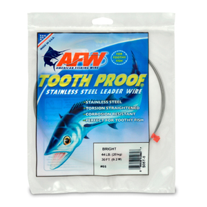 #5 Tooth Proof Stainless Steel Single Strand Leader Wire, 44 lb / 20 kg test, .014 in / 0.36 mm dia, Bright, 30 ft / 9.2 m
