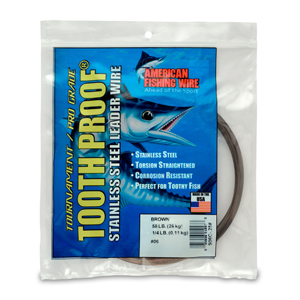 #6 Tooth Proof Stainless Steel Single Strand Leader Wire, 58 lb / 26 kg test, .016 in / 0.41 mm dia, Camo, 1/4 lb / 0.11 kg Coil